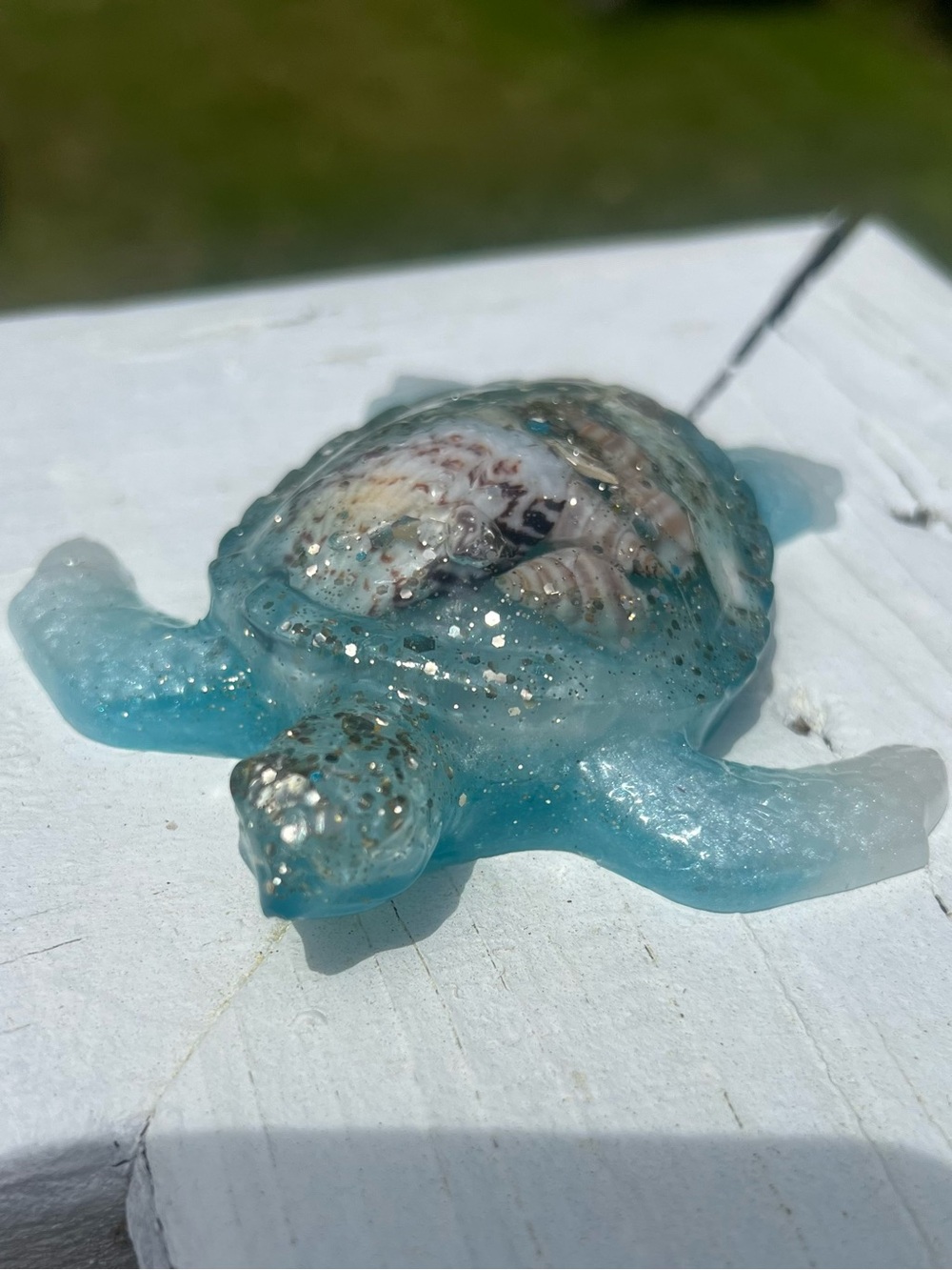 Blue Resin Sea Turtle Figurine with Shell Accent